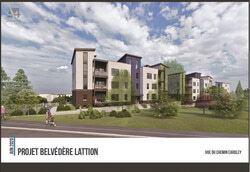 Légende de la photo : Le projet Belvédère Lattion est conforme au plan d'urbanisme de la Ville de Gatineau en ce qui concerne la densification à proximité des réseaux de transport en commun. Ce complexe résidentiel de 45 unités a obtenu le feu vert pour la prochaine étape. Photo : Ébauche d'illustrations gracieuseté de JB Construction Inc.