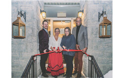 Elected officials, Steven Boivin, Aylmer councillor, and Greg Fergus, MP for Hull-Aylmer, along with representative from Partenaires du Secteur Aylmer, including Director General Lisa Lagacé cutting the ribbon of the new Maison Communautaire d’Aylmer. Photo: Courtesy