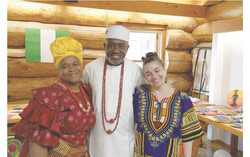 From left: Lulu Anoli Ezeochia, Ogbueshi Allanah Chinedu Sydney and Juliana Baruel posing for a picture at Lulu Anoli Ezeochia’s event June 7 in Aylmer. The event included Igbo presentations, dances and food tastings, and there were arts and crafts for sale, which Lulu Anoli Ezeochia made. Igbo culture includes the traditions, customs, and values of the Igbo people of southeastern Nigeria. Photo: Jude Osborn