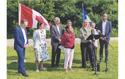 From L to R: back row: MP Steven MacKinnon (Gatineau); MP Giovanna Mingarelli (Prescott-Russell-Cumberland); MP Bruce Fanjoy (Carleton); MP Bruce Fanjoy (Ottawa Centre); MP Mona Fortier (Ottawa-Vanier-Gloucester);  MP Greg Fergus (Hull-Aylmer. Front row: Senator Rosa Galvez, MP Sophie Chatel (Pontiac Kitigan Zibi). Photo Credit: © 2025 Katharine Fletcher.