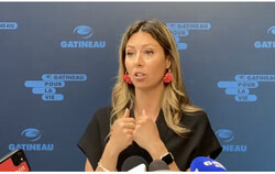 Maude Marquis-Bissonnette, Mayor of Gatineau, answers questions from the media during the press scrum (June 18, 2025). Photo: Screenshot