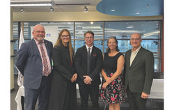 From Left to Right: George Singfield, Director of Western Quebec School Board, Nadine Carpentier, Director of the Commission scolaire des Hauts-Bois-de-l'Outaouais, Daniel Bellemare, Director of the Commission scolaire au Cœur-des-Vallées, Manon Dufour, Director of the Centre de services scolaire des Draveurs, and Stéphane Lacasse, Director of the Centre de Services Scolaire Des Portages-De-L'Outaouais. Photo: Sophie Demers