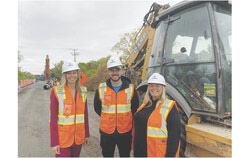 Gatineau Mayor Maude Marquis-Bissonette, Aylmer Councillor Steven Boivin, and Deschênes Councillor Caroline Murray on the construction site for Phase 1 of the repaving and reconfiguration of Lucerne Boulevard. Photo: Sophie Demers 