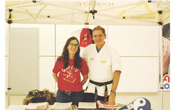 Julia Molinari and husband Daniel Villeneuve promoting their Camp Karaté Sportif.