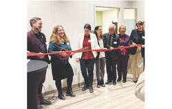 Ribbon-cutting inauguration of the clinic on February 12. From left to right: Jean Pigeon, President and Director General of the Fondation Santé Outaouais, Patricia LaRue, Director of the Clinique des femmes de l’Outaouais, Camylle Legault, President of the Fondation Choquette-Legault, Suzanne Tremblay, Députée de Hull, Marc Bilodeau, President and General Director with Centre intégré de santé et de services sociaux de l’Outaouais (CISSSO), Catherine Ferembach, Associate Deputy Minister for the Status of Women Secretariat, and Julie Lamoureux, Sexual and Reproductive Health Advisor for Women’s Health at the Quebec Ministry of Health and Social Services. Photo: Courtesy 