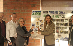 Julie Dabrusin, Minister of the Environment, Climate Change and Nature with Mayor Maude Marquis-Bissonnette, labelling Gatineau as Canada's 41st bird-friendly city. Photo: Jude Osmond