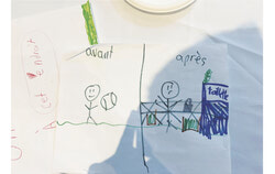 Dessins des enfants du quartier réalisés lors de la réunion communautaire du 28 mai, illustrant ce que les parcs représentent pour eux. Photo : Jude Osmond