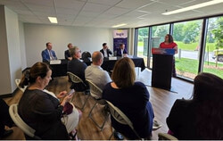 Gatineau deputy mayor Isabelle Miron speaks at the June 23 inauguration of Habiter chez soi, a 134-unit affordable housing building on Saint-René East. Photo: Tashi Farmilo
