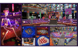 Collage of the altar, decorations and activities put up at City Hall for the Day of the Dead in 2023. Photo: UNAM Canada