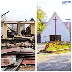 Église catholique après
et avant l’Ouragan. 
Photo : Courtoisie